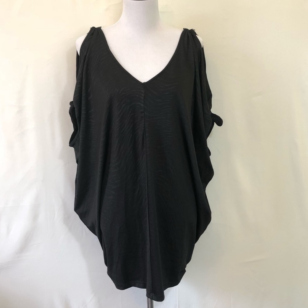 CACHE BLACK COLD SHOULDER MINI DRESS
